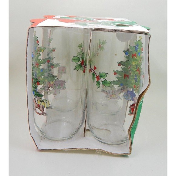 Luminarc Noel Glass Christmas Tree Star Tumblers Cooler 16 OZ Set of 4 - Picture 2 of 8